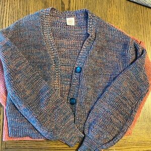 GIRLS BUNDLE! 2 Knit Cardigans (blue and red, and red) M 7/9